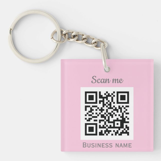 QR Code Business Logo Professional Pink Girly Keychain (Front)