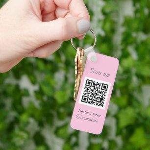 QR Code Business Logo Professional Pink Girly Keychain