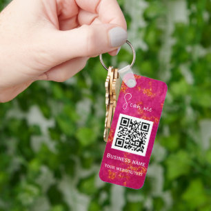 QR Code Business Logo Professional Pink Keychain