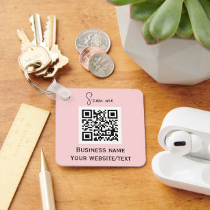 QR Code Business Logo Professional Pink Keychain