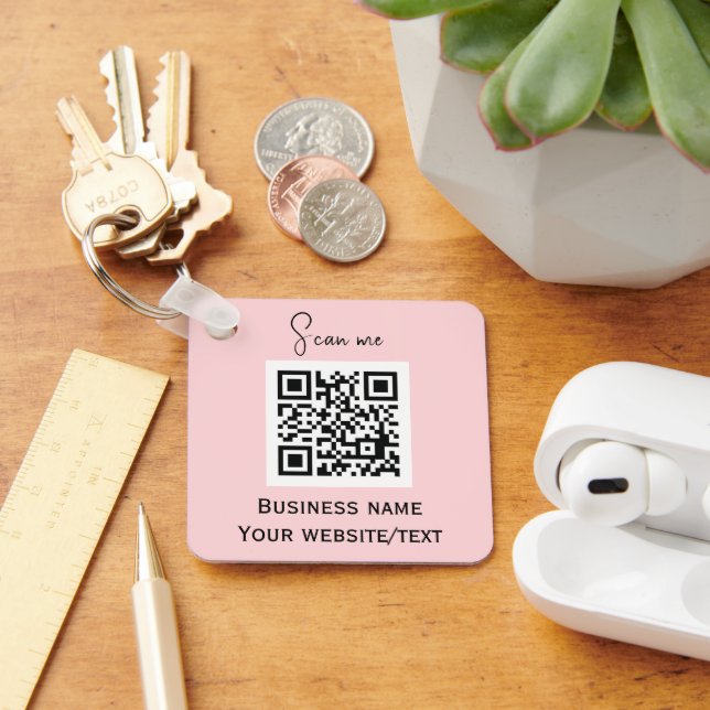 QR Code Business Logo Professional Pink Keychain (Desk)