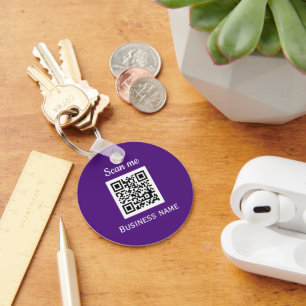 QR Code Business Logo Professional Purple Modern Keychain