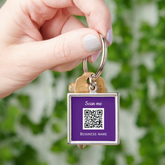 QR Code Business Logo Professional Purple Modern Keychain (Hand)