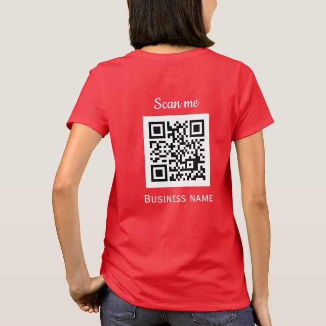 QR Code Business Logo Professional Red Modern T-Shirt (Back)