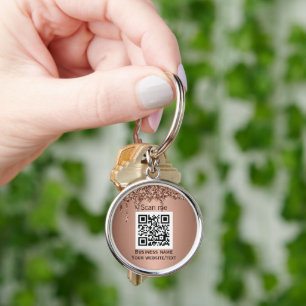 QR Code Business Logo Professional Rose Gold Keychain