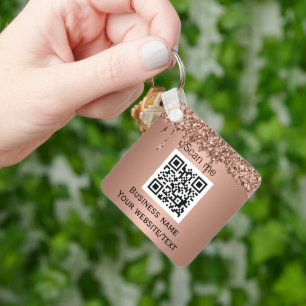 QR Code Business Logo Professional Rose Gold Keychain