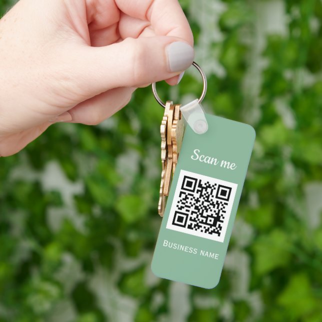 QR Code Business Logo Professional Sage Green Keychain (Hand)