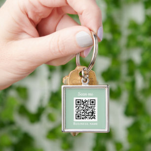 QR Code Business Logo Professional Sage Green Keychain