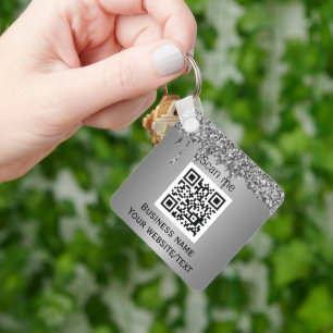 QR Code Business Logo Professional Silver Keychain