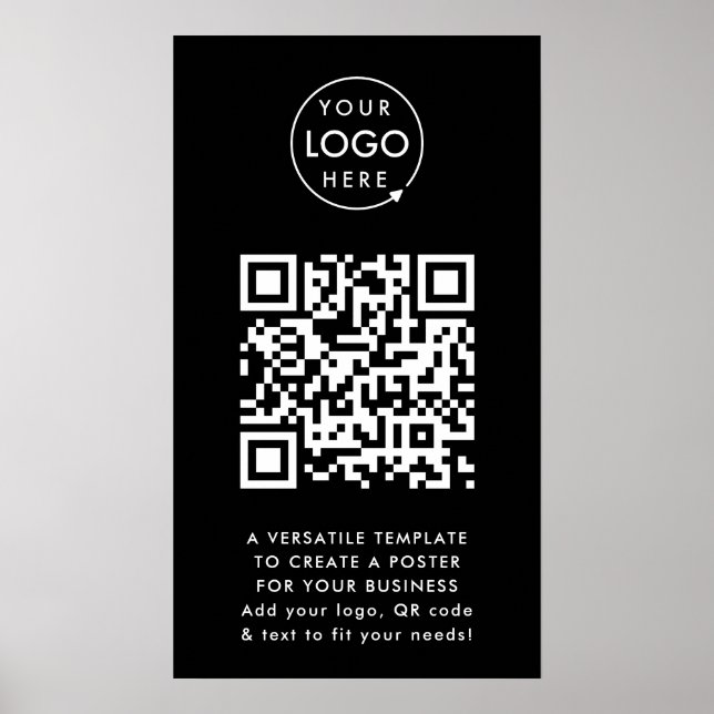 QR Code | Business Logo Professional Simple Black Poster (Front)