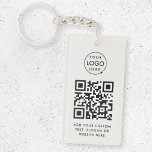 QR Code | Business Logo Professional Simple Grey Keychain<br><div class="desc">A simple custom grey business QR code keychain template in a modern minimalist style which can be easily updated with your company logo,  QR code and custom text,  eg. scan me to...  #QRcode #logo #keychain #business</div>
