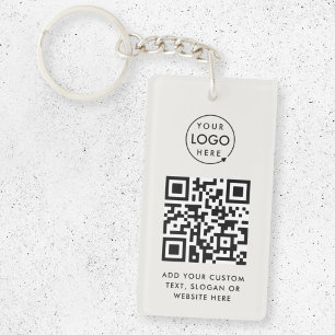 QR Code   Business Logo Professional Simple Grey Keychain