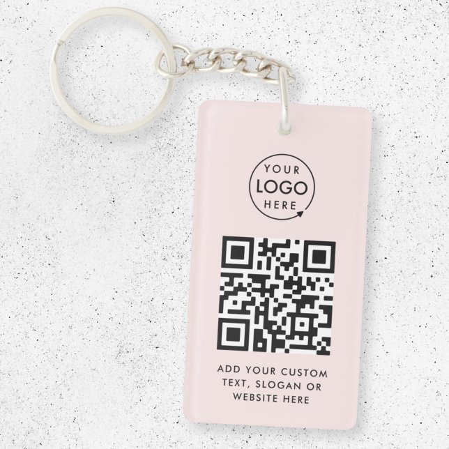 QR Code | Business Logo Professional Simple Pink Keychain (Creator Uploaded)