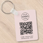 QR Code | Business Logo Professional Simple Pink Keychain<br><div class="desc">A simple custom blush pink business QR code keychain template in a modern minimalist style which can be easily updated with your company logo,  QR code and custom text,  eg. scan me to...  #QRcode #logo #keychain #business</div>