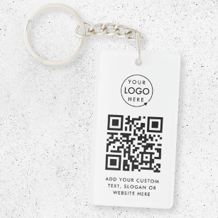 QR Code   Business Logo Professional Simple White Keychain