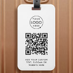 QR Code | Business Logo Professional Simple White Luggage Tag<br><div class="desc">A simple custom white business QR code luggage tag template in a modern minimalist style which can be easily updated with your company logo,  QR code and custom text,  eg. scan me to...  #QRcode #logo #luggagetag #business</div>