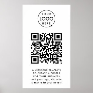 QR Code Business Logo Professional Simple White Poster