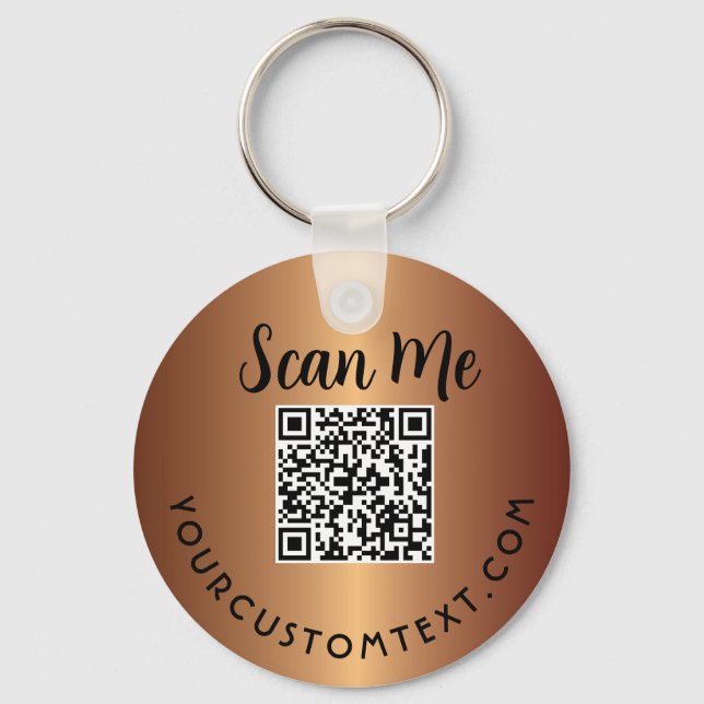 QR Code Business Logo Promotional Gold Keychain (Front)