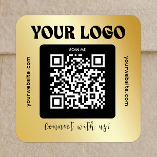 QR Code Business Logo Promotional Gold Shipping Square Sticker