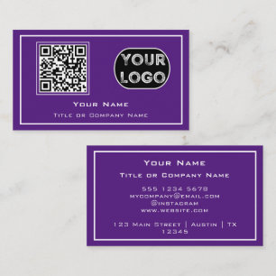 QR Code Business Logo Purple Minimalist Card