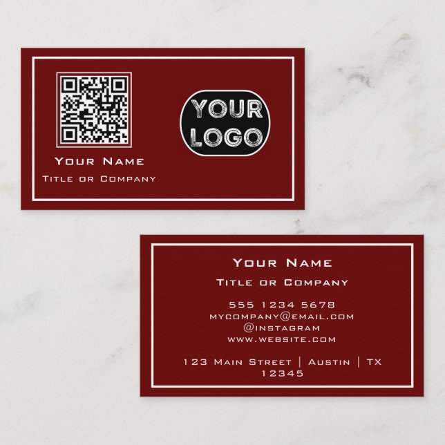 QR Code Business Logo Red Minimalist Business Card (Front/Back)