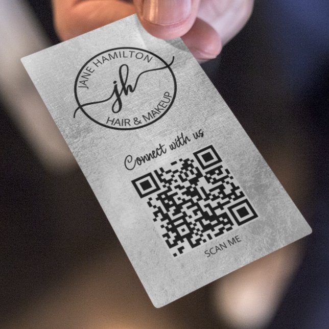 QR Code Business Logo Silver Business Card (Creator Uploaded)