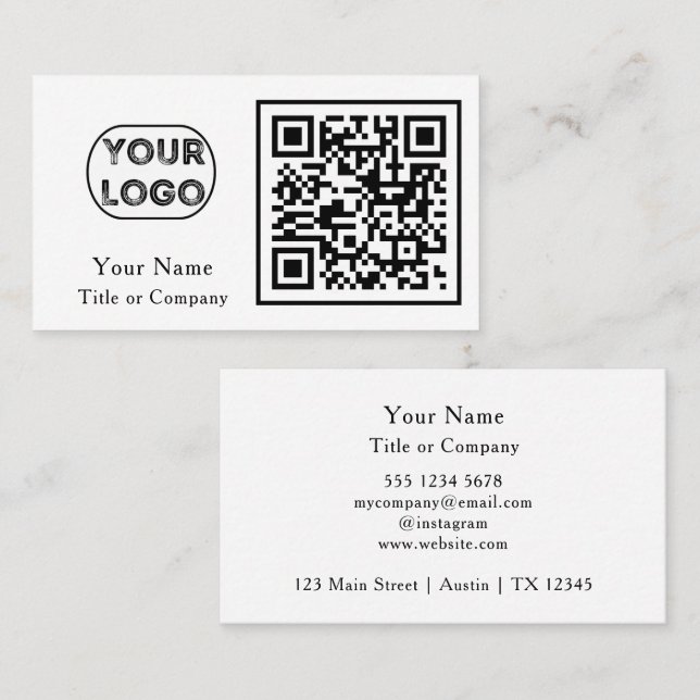 QR Code Business Logo Simple Professional Business Card (Front/Back)