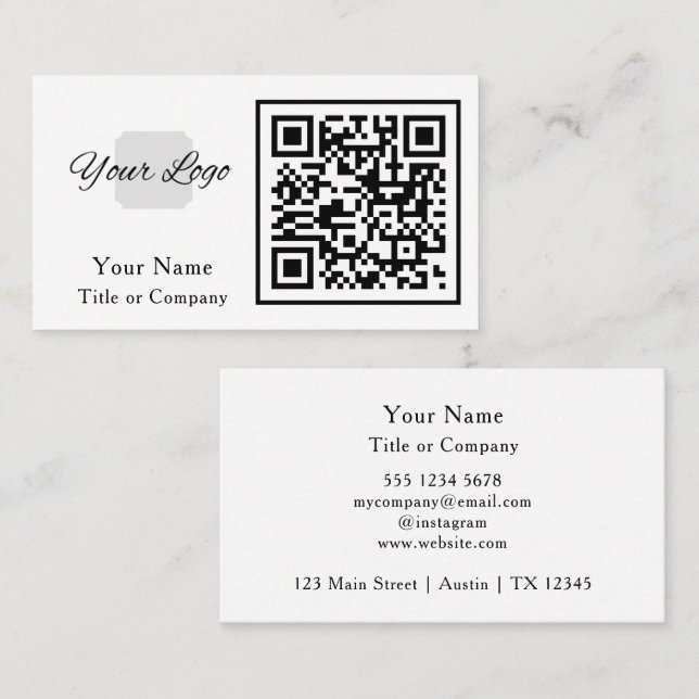 QR Code Business Logo Simple Professional Card (Front/Back)