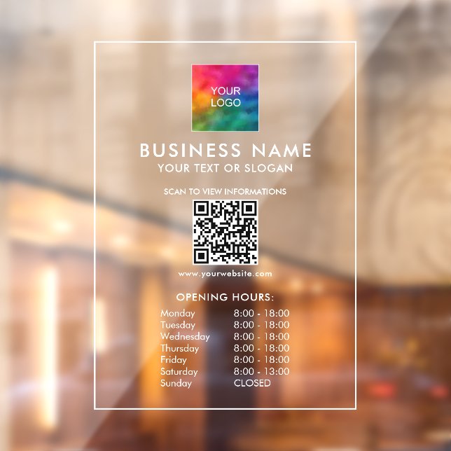 QR Code Business Logo Template Opening Hours  Window Cling (Sheet 2)
