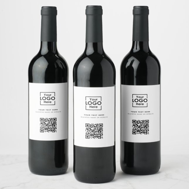 QR Code Business Logo White Corporate Wine Label (Bottles)