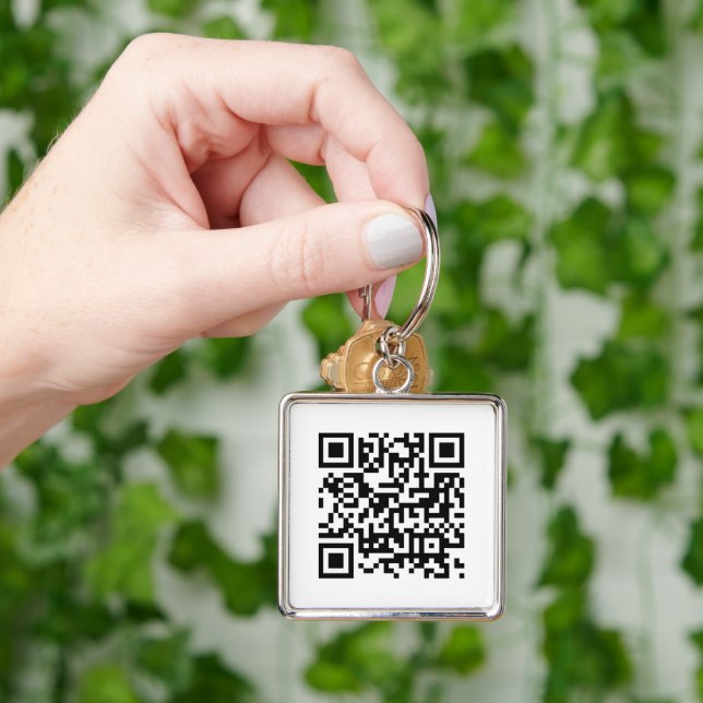 QR Code Business Logo White Minimalist Business Keychain (Hand)