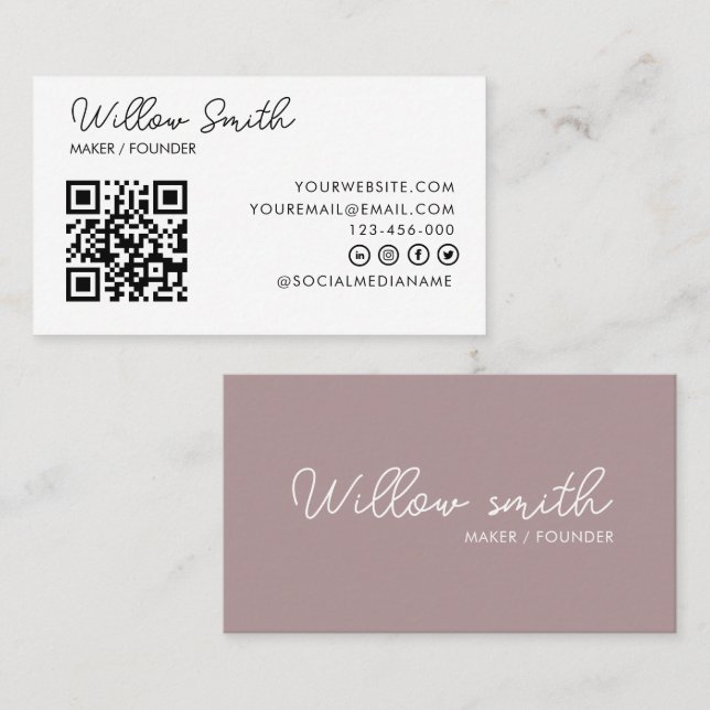 QR Code Business Logo | White Modern Professional  Card (Front/Back)