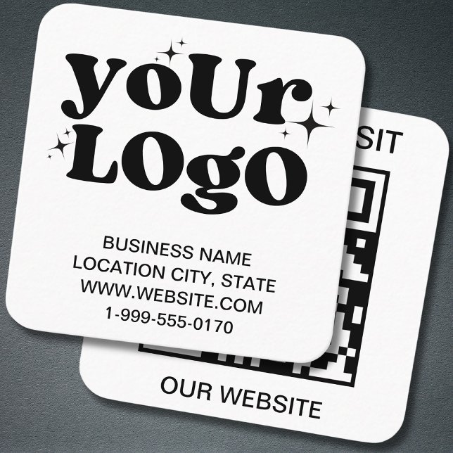 QR Code Business Logo White Modern Square Business Card (Creator Uploaded)