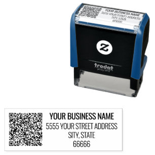 QR Code Business Name Address Self-inking Stamp