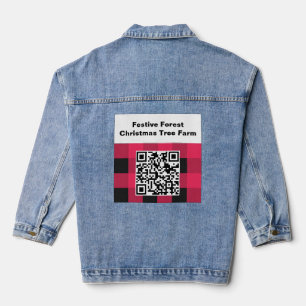 QR Code Business Name Buffalo Check Rustic Plaid Denim Jacket