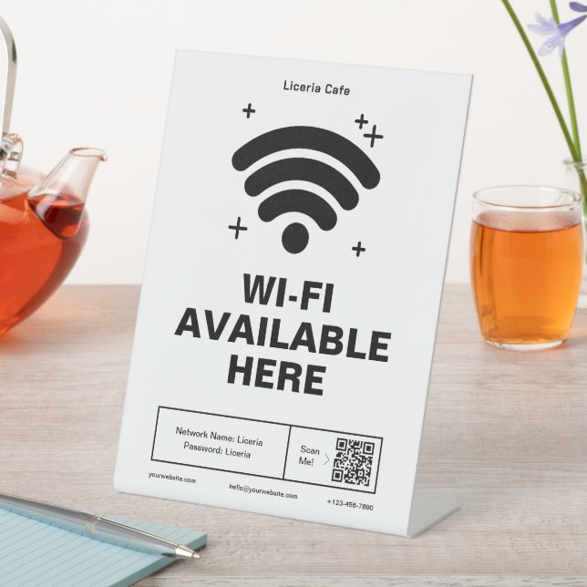 Qr Code Business Name Minimal wifi Details Pedestal Sign (In SItu)