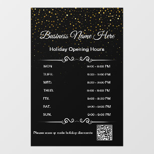 qr code business opening hours holiday gold black window cling