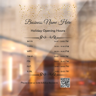 qr code business opening hours holiday gold black window cling