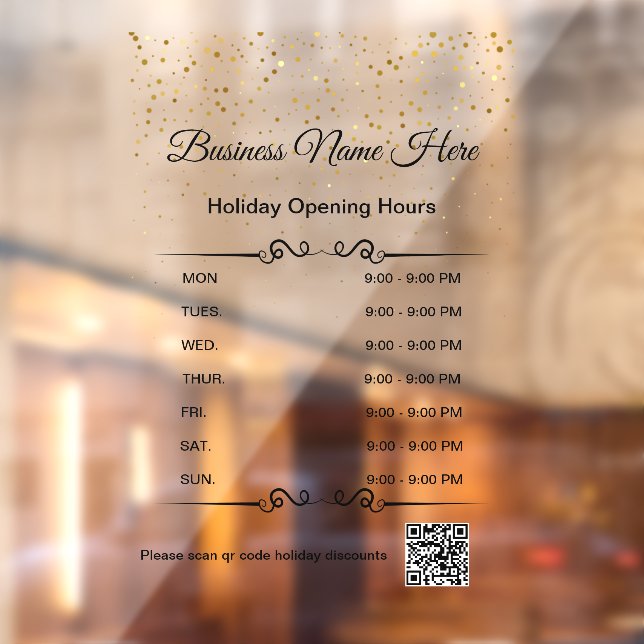 qr code business opening hours holiday gold black window cling (Sheet 2)