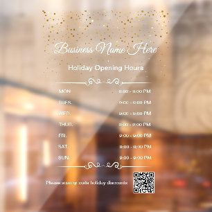 qr code business opening hours holiday white gold window cling