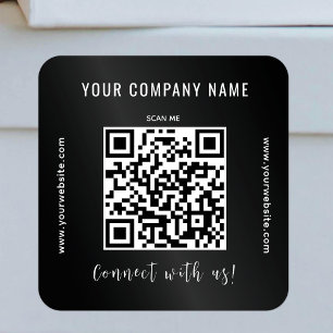 QR Code Business Promotional Modern Connect Black Square Sticker