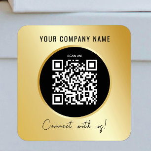 QR Code Business Scannable Connect Black Gold Square Sticker