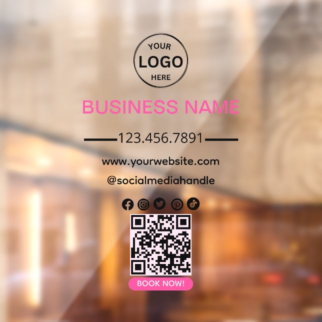 Qr Code Business Spa Logo Social Media Pink Window Cling (Sheet 2)