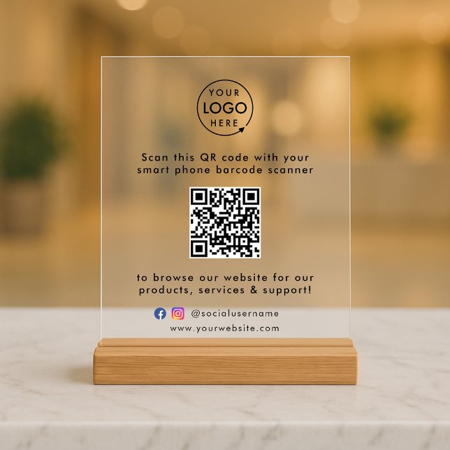 QR Code Business Website Scan Me Social Media Logo Acrylic Sign (Creator Uploaded)
