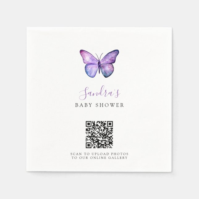 QR Code Butterfly Baby Shower Share Photos Napkin (Front)