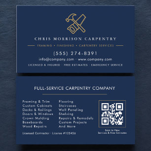 QR Code Carpentry Home Improvement Hammer Saw Business Card