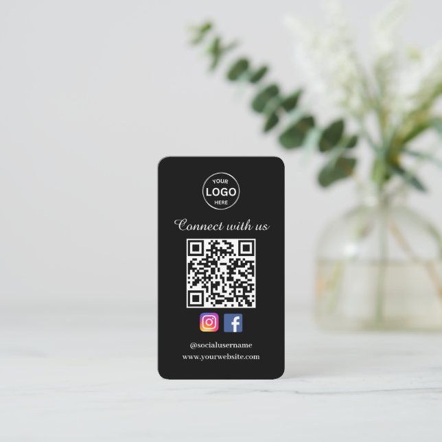 QR Code Carte de visite noir médias sociaux (Debout devant)