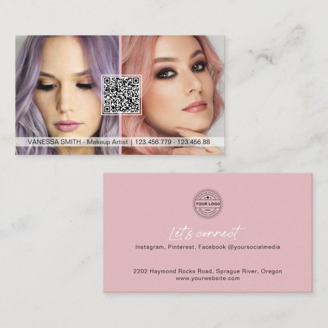 QR Code cartes de visite photo pour maquilleur (Devant / Derrière)
