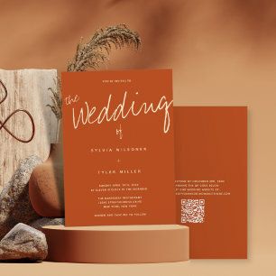 QR Code Casual Typography Burnt Orange Invitation