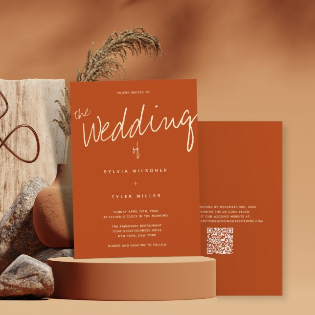 QR Code Casual Typography Burnt Orange Invitation (Creator Uploaded)